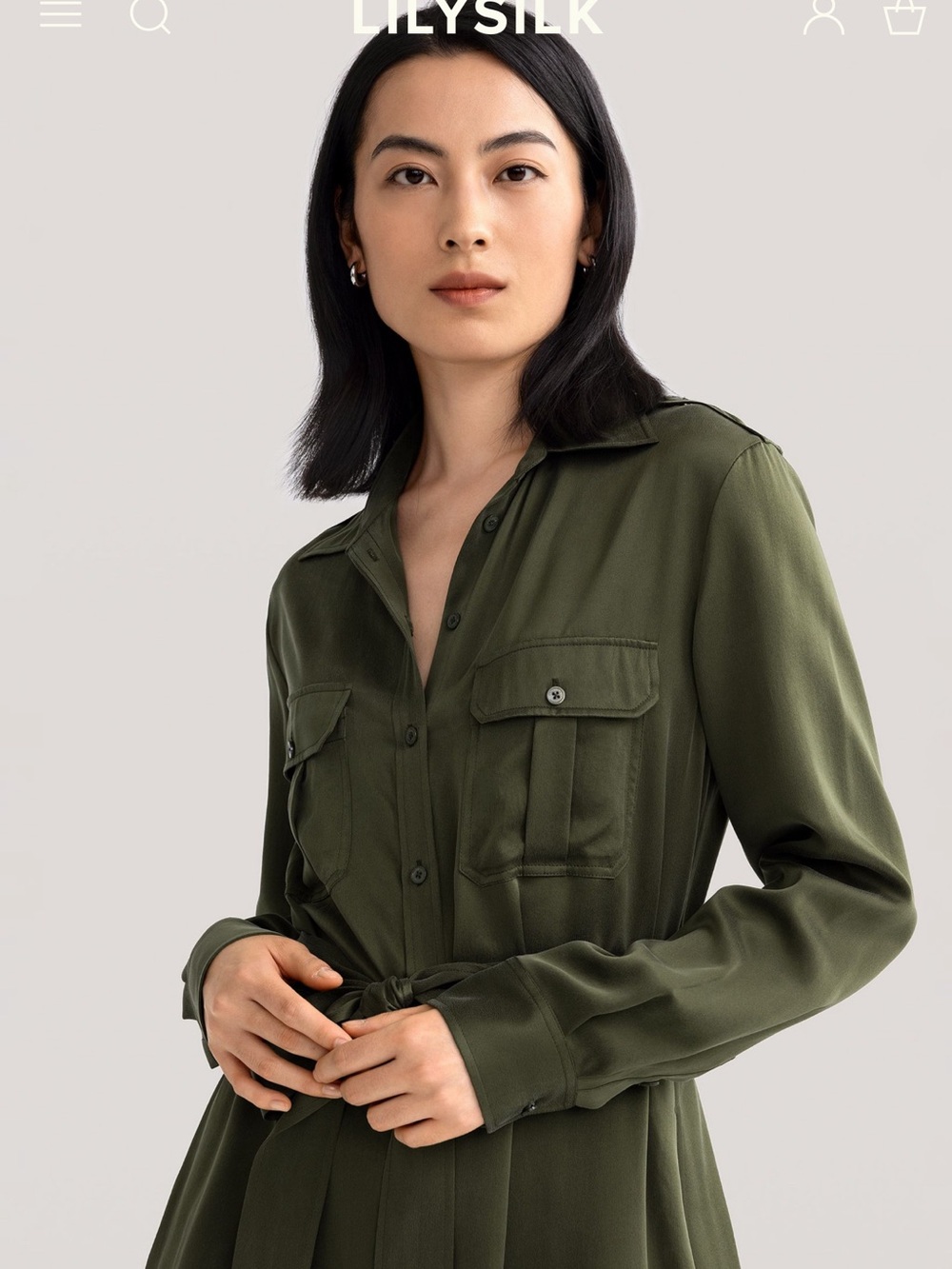 LilySilk Silk Suede Safari Military Trench Dress– Moss- Size L– NWT –$369 Retail - Picture 3 of 8